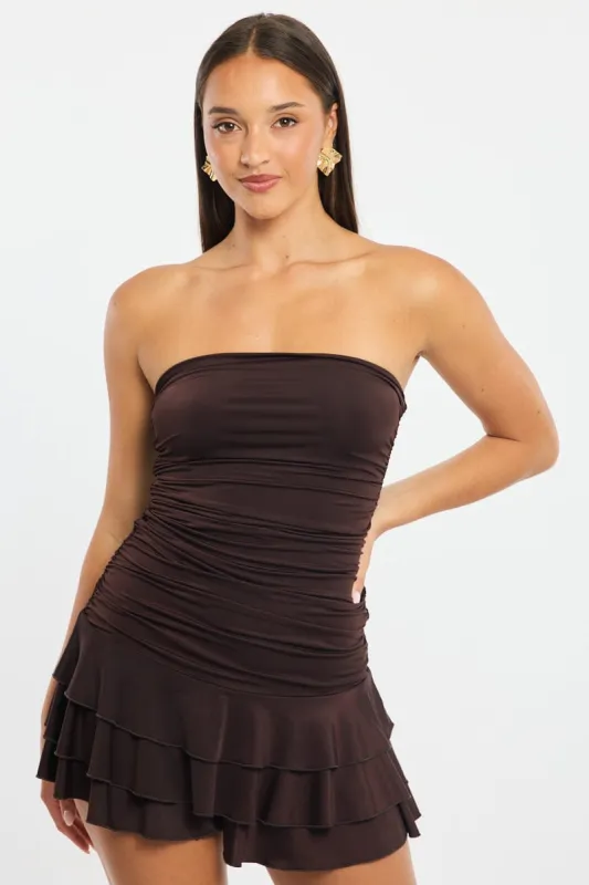 Brown Strapless Playsuit sold by Ally Fashion