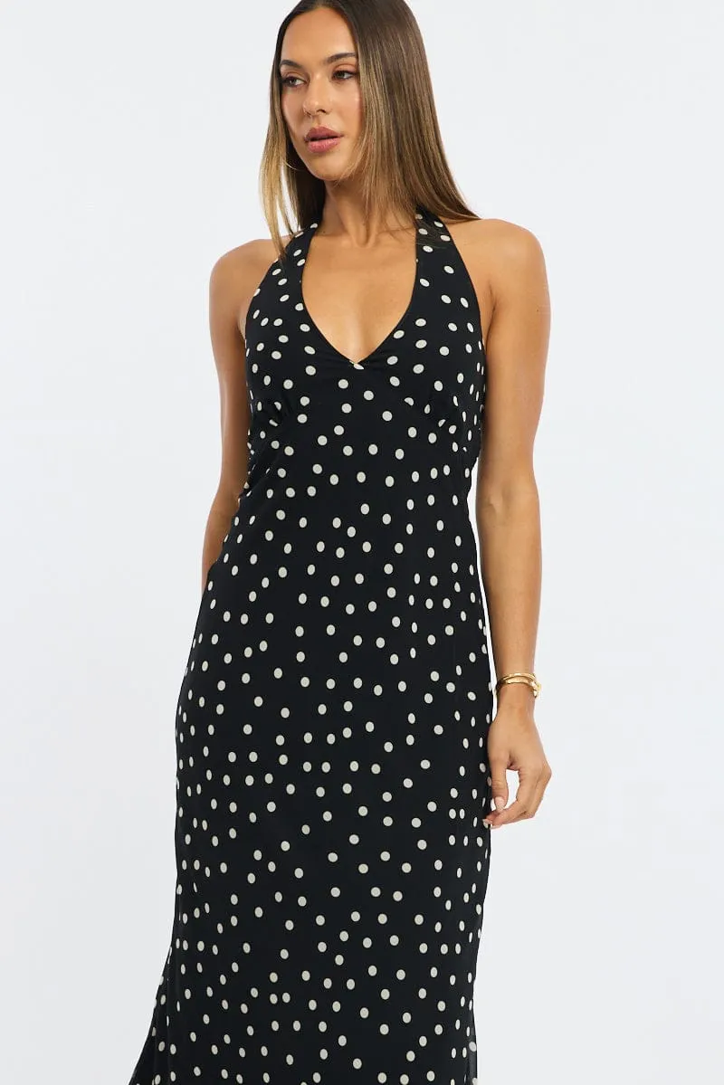Black Polka Dot Midi Dress Halter Neck sold by Ally Fashion product image thumbnail 2
