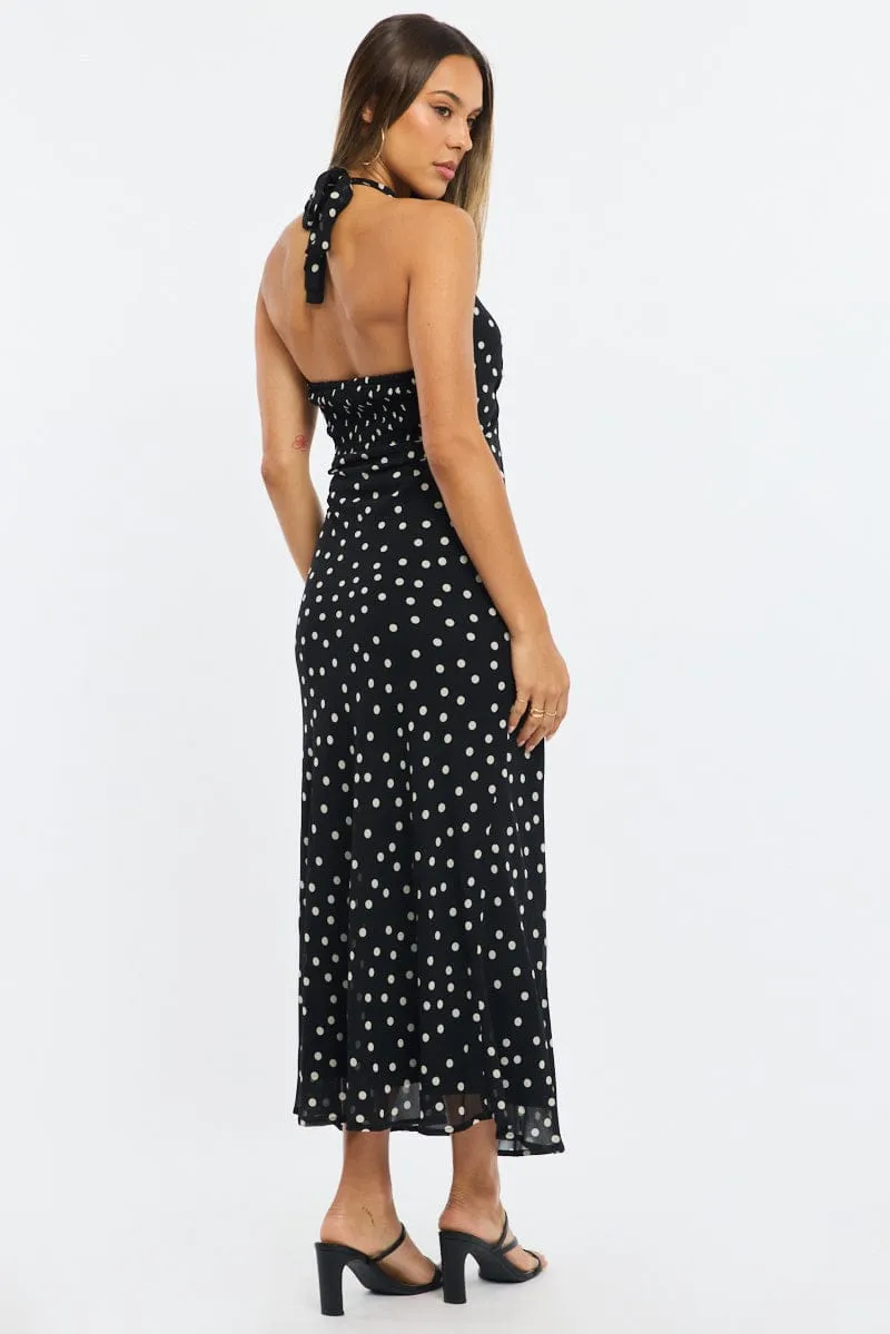 Black Polka Dot Midi Dress Halter Neck sold by Ally Fashion product image thumbnail 4