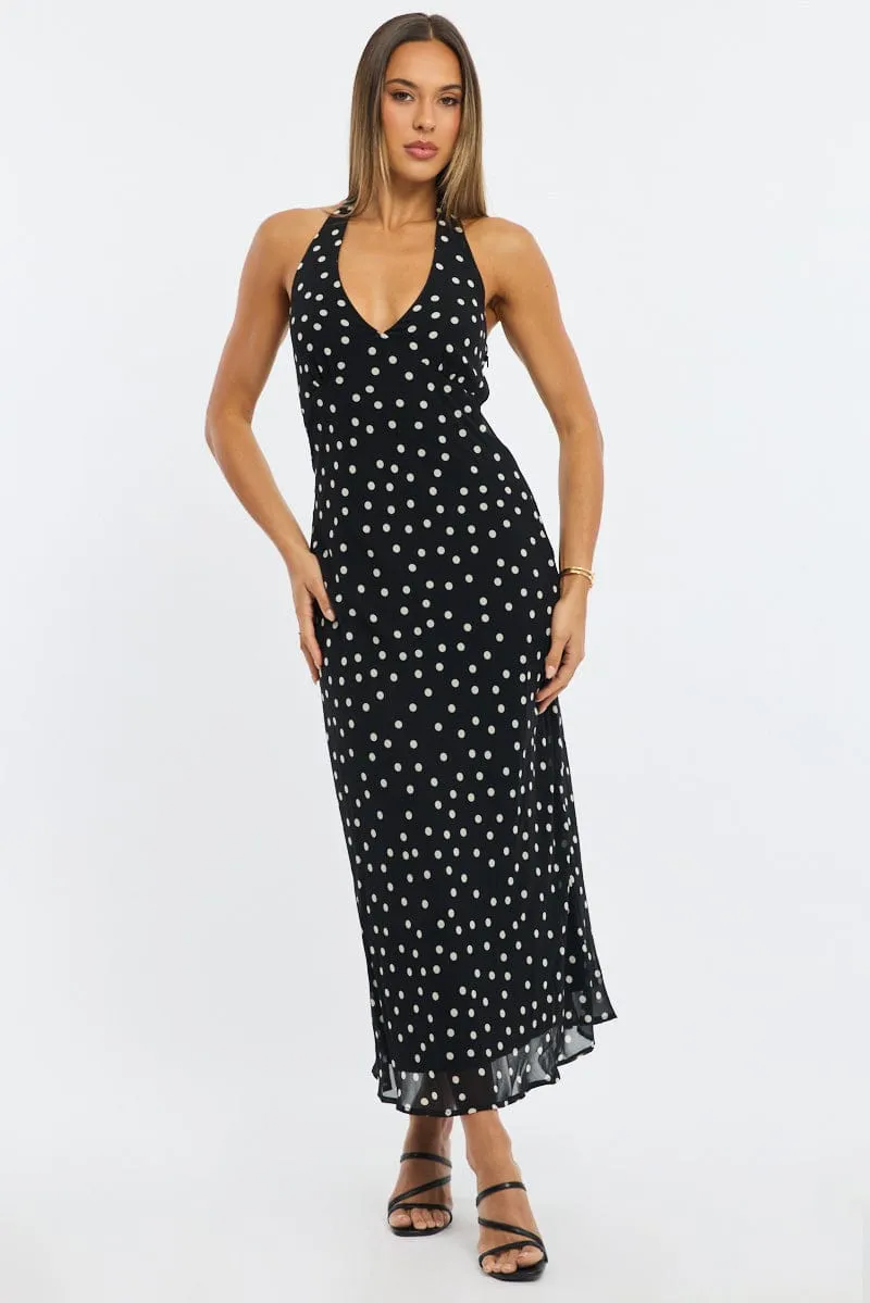 Black Polka Dot Midi Dress Halter Neck sold by Ally Fashion