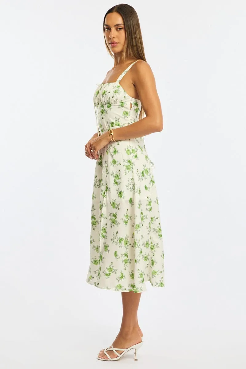 Green Floral Midi Dress Gathered Bust sold by Ally Fashion product image thumbnail 3