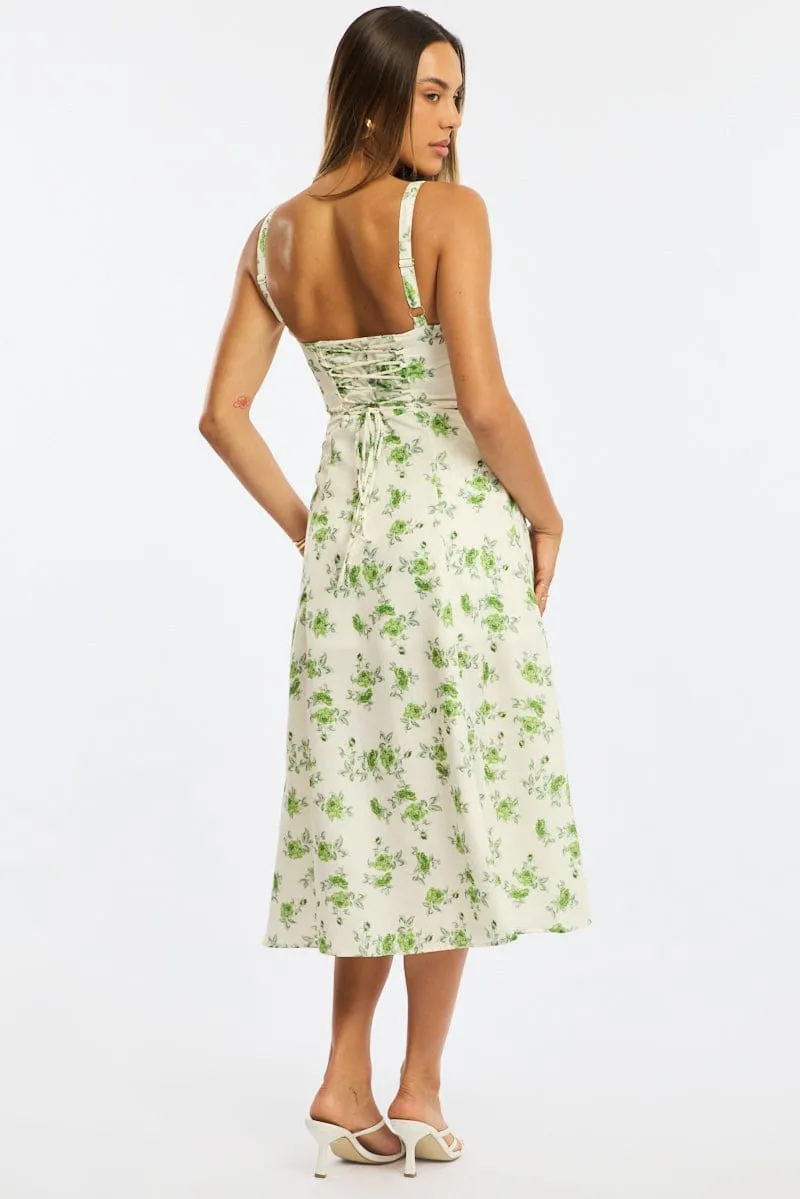 Green Floral Midi Dress Gathered Bust sold by Ally Fashion product image thumbnail 4