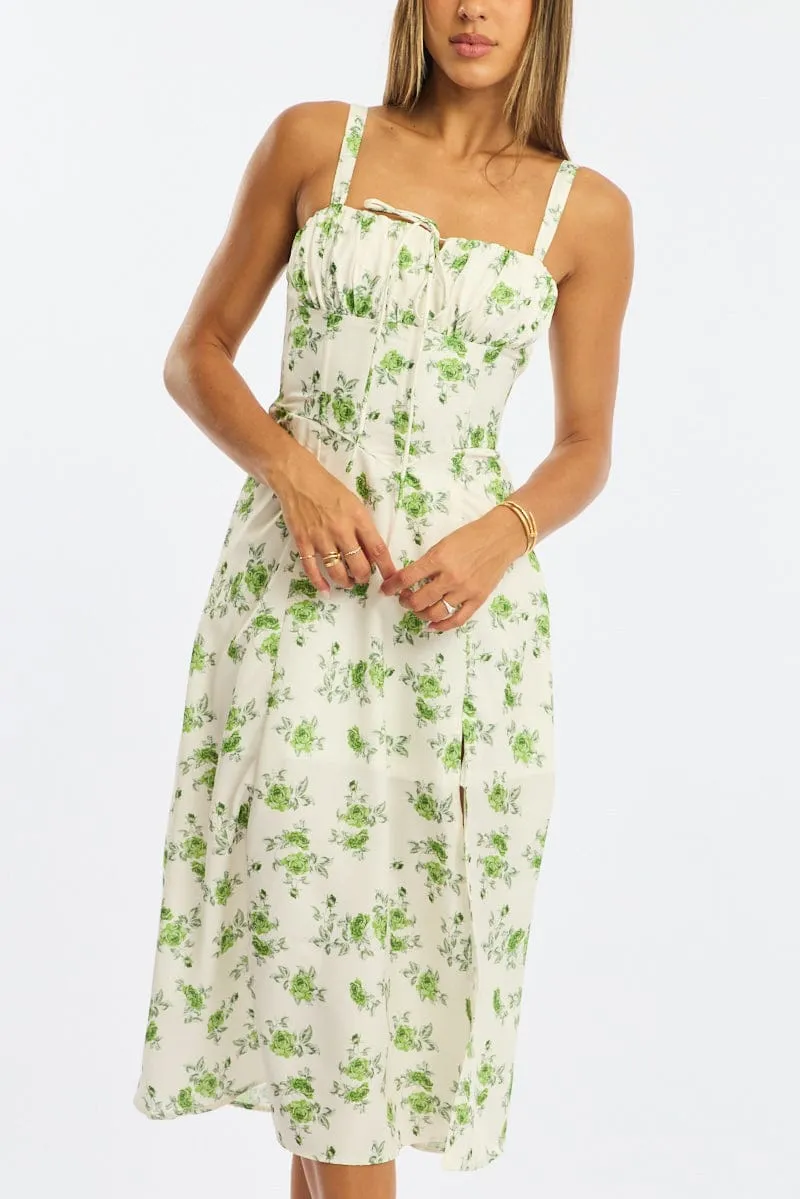 Green Floral Midi Dress Gathered Bust sold by Ally Fashion product image thumbnail 5