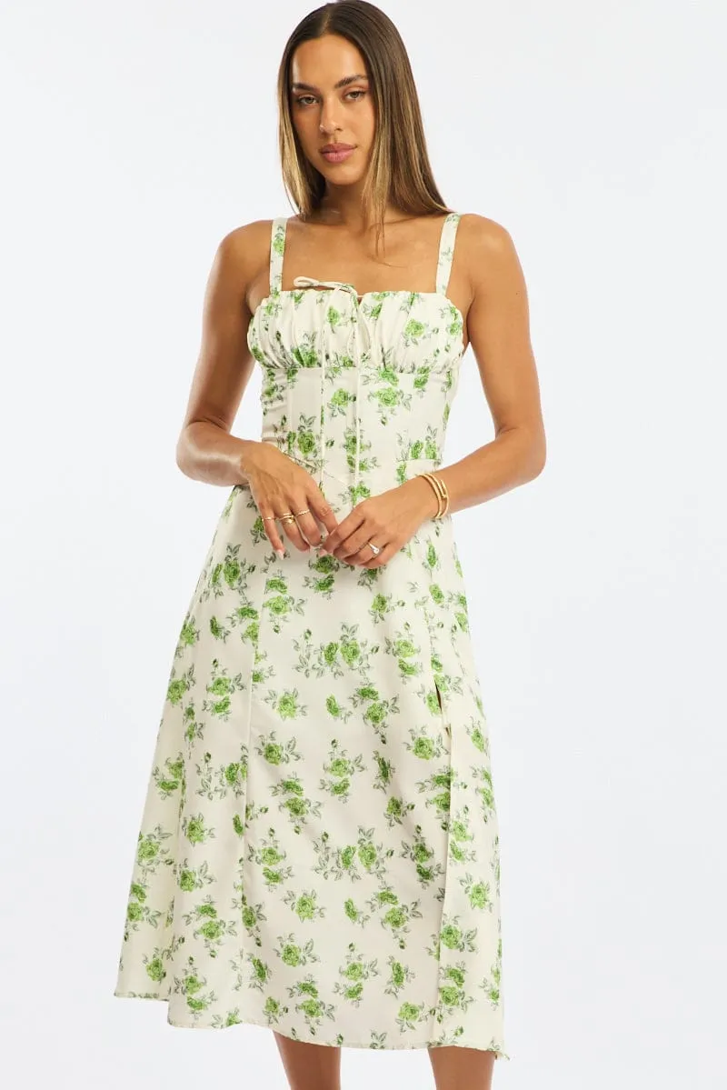 Green Floral Midi Dress Gathered Bust sold by Ally Fashion product image thumbnail 2