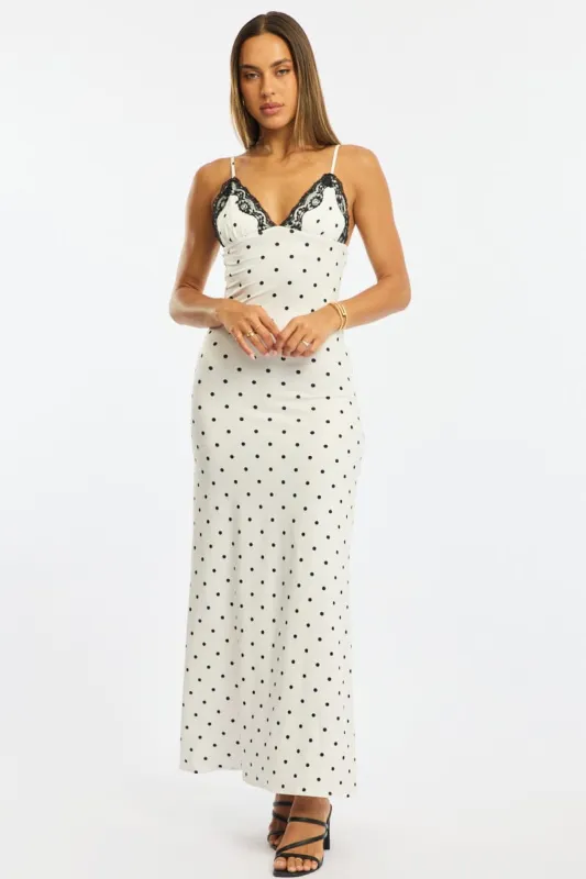 White Polka Dot Maxi Dress Lace Bust made by Ally Fashion