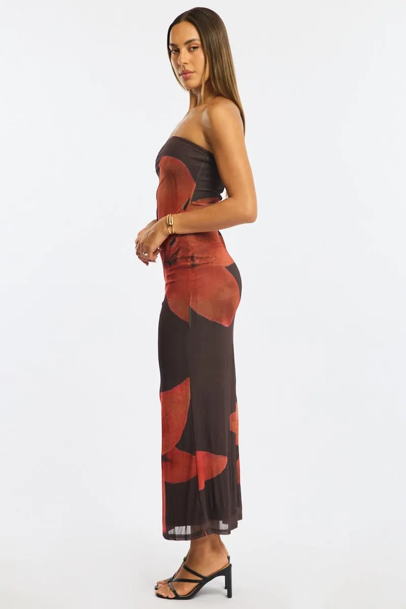 Brown Floral Strapless Maxi Dress sold by Ally Fashion product image thumbnail 3