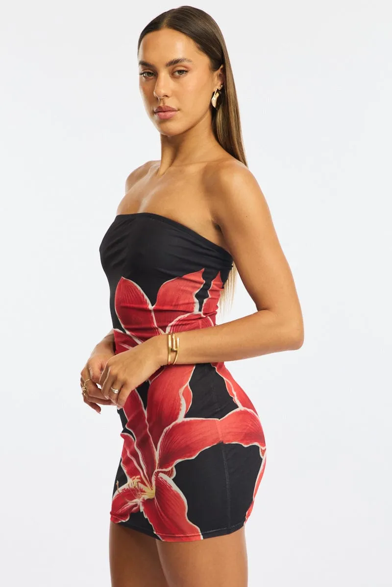 Black Floral Bodycon Dress Mini sold by Ally Fashion product image thumbnail 3