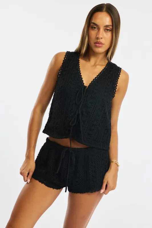 Black Tie Up Lace Vest sold by Ally Fashion