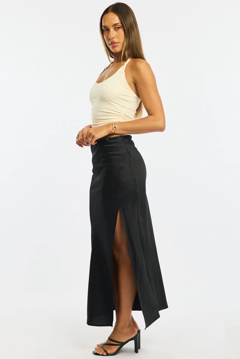 Black Slip Skirt High Waist Front Split Midaxi Satin sold by Ally Fashion product image thumbnail 4