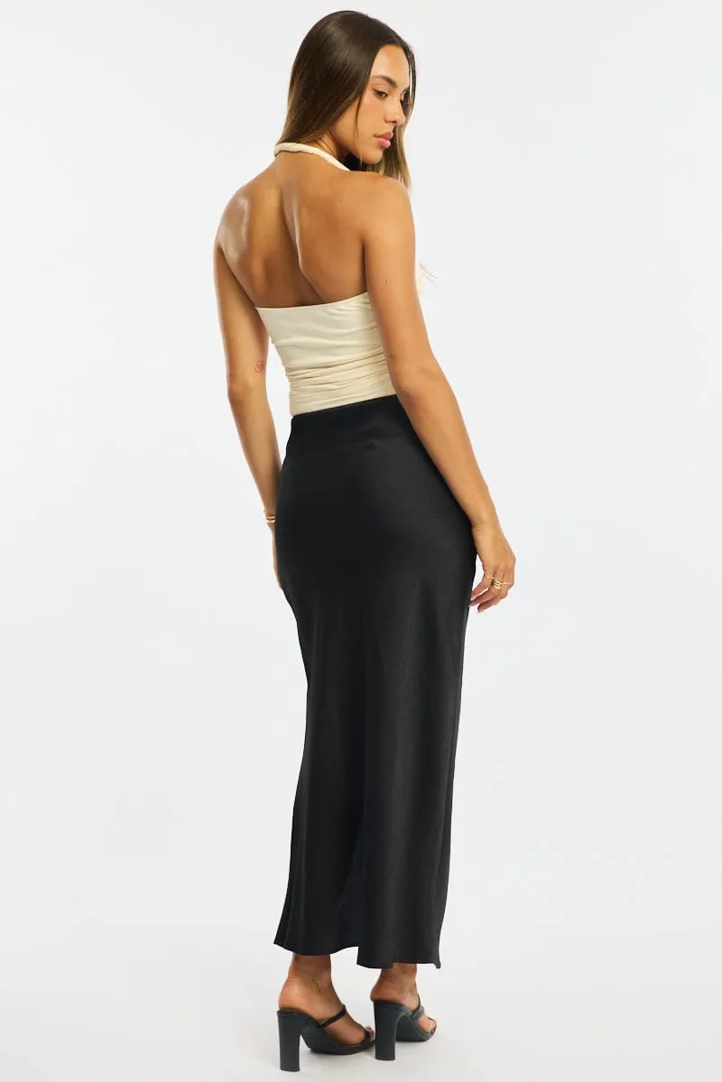 Black Slip Skirt High Waist Front Split Midaxi Satin sold by Ally Fashion product image thumbnail 5