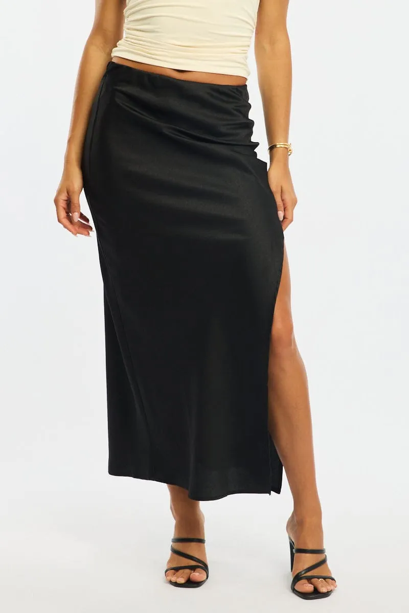 Black Slip Skirt High Waist Front Split Midaxi Satin sold by Ally Fashion product image thumbnail 2