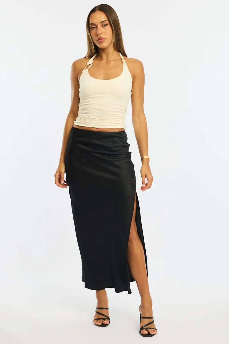 Black Slip Skirt High Waist Front Split Midaxi Satin sold by Ally Fashion product image thumbnail 3