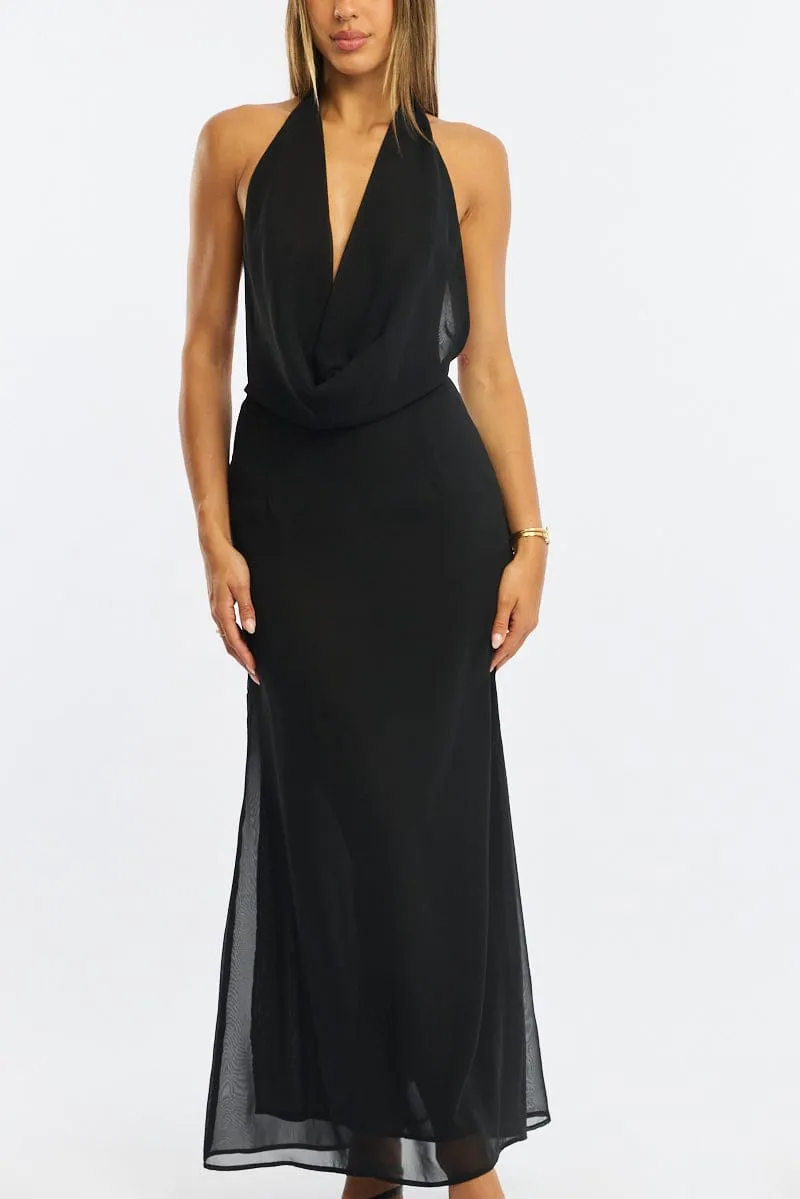 Black Cowl Neck Maxi Dress Chiffon sold by Ally Fashion product image thumbnail 5
