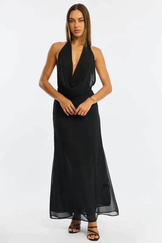 Black Cowl Neck Maxi Dress Chiffon made by Ally Fashion