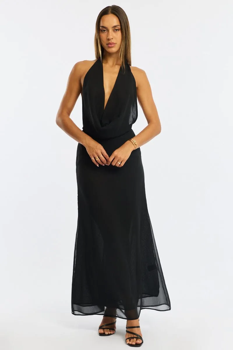 Black Cowl Neck Maxi Dress Chiffon sold by Ally Fashion