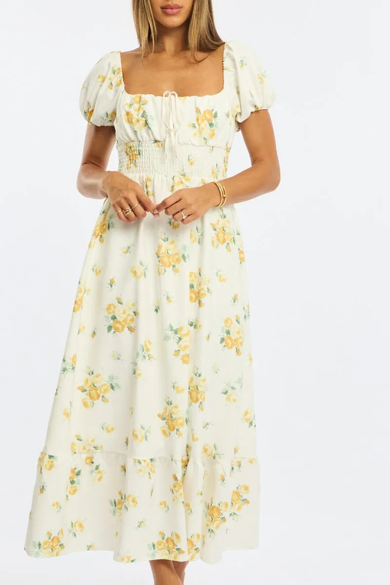 Yellow Floral Maxi Dress Puff Sleeve sold by Ally Fashion product image thumbnail 5