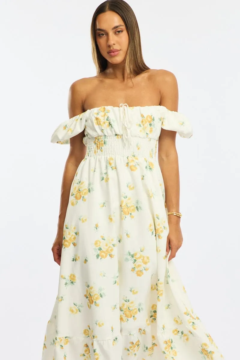 Yellow Floral Maxi Dress Puff Sleeve sold by Ally Fashion product image thumbnail 2
