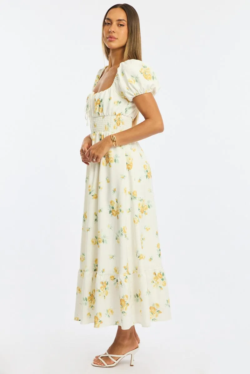 Yellow Floral Maxi Dress Puff Sleeve sold by Ally Fashion product image thumbnail 3