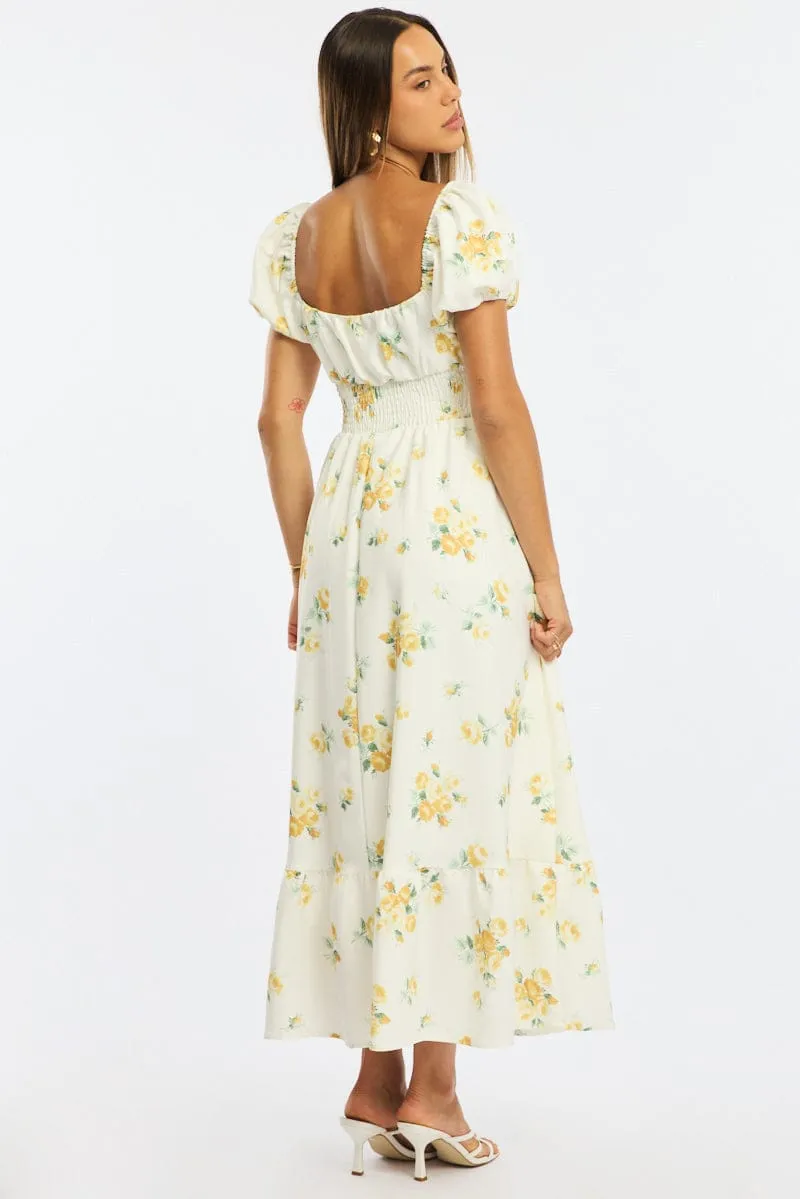 Yellow Floral Maxi Dress Puff Sleeve sold by Ally Fashion product image thumbnail 4