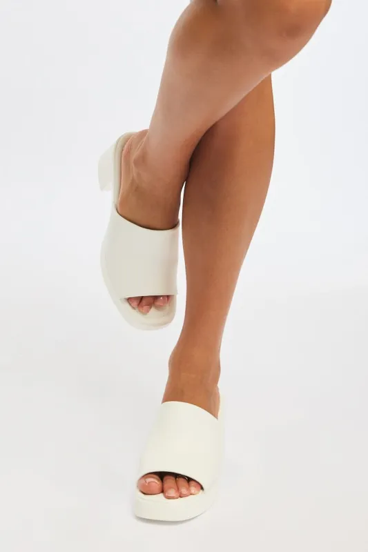 White Chunky Heeled Mule Sandals sold by Ally Fashion
