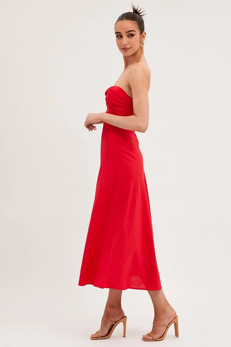 Red Bandeau Dress Sleeveless Midi Sweetheart sold by Ally Fashion product image thumbnail 4