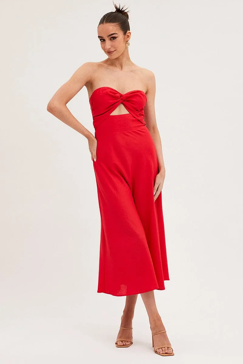 Red Bandeau Dress Sleeveless Midi Sweetheart sold by Ally Fashion product image thumbnail 3
