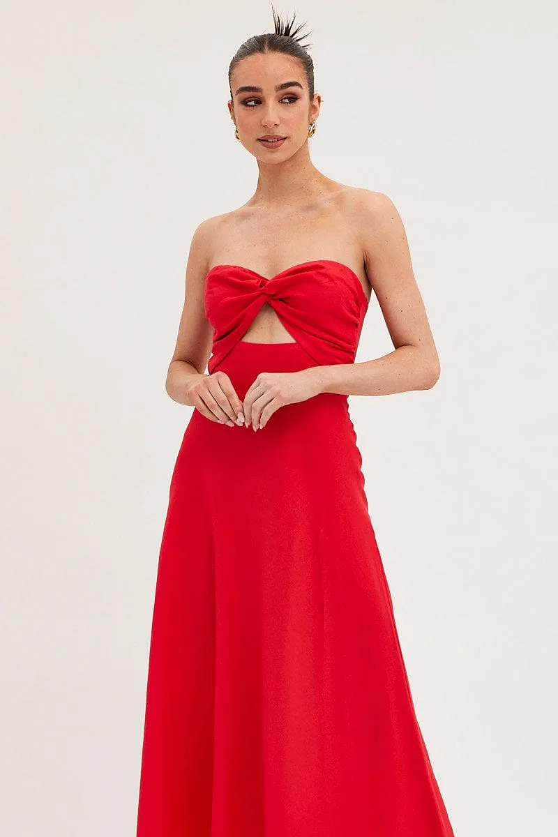 Red Bandeau Dress Sleeveless Midi Sweetheart sold by Ally Fashion product image thumbnail 2