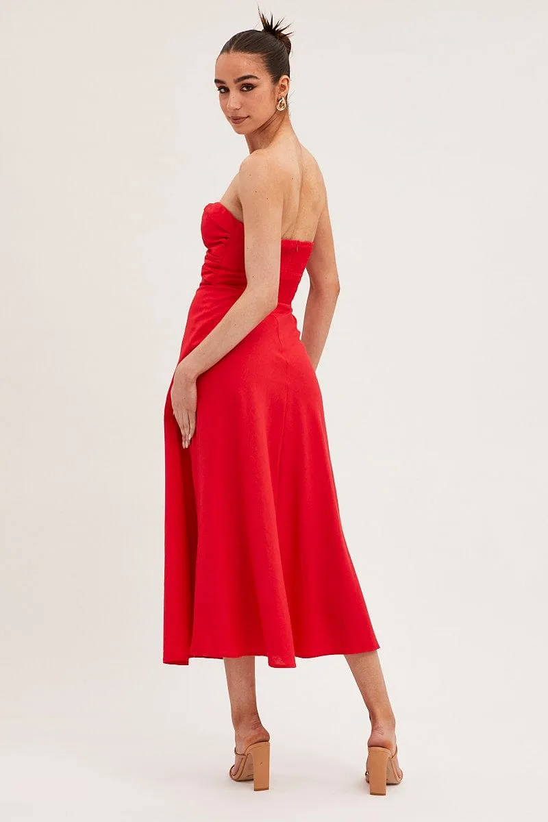 Red Bandeau Dress Sleeveless Midi Sweetheart sold by Ally Fashion product image thumbnail 5