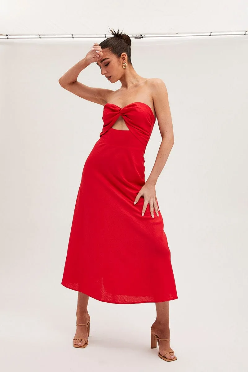 Red Bandeau Dress Sleeveless Midi Sweetheart sold by Ally Fashion