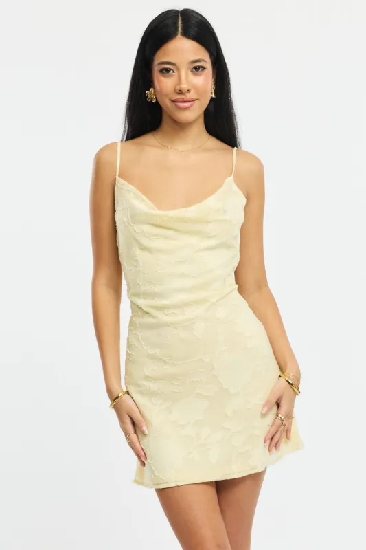 Yellow Mini Dress Burnout Bias sold by Ally Fashion