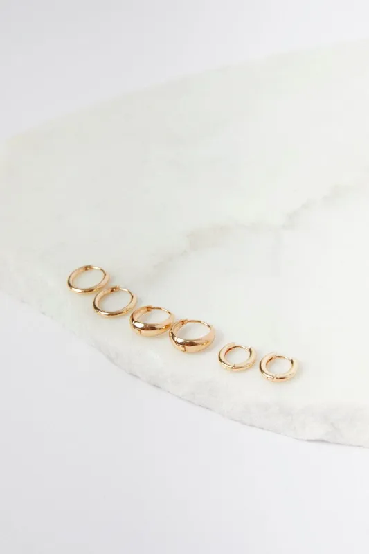 Gold Mixed Style 3 Pack Hoop Earrings sold by Ally Fashion