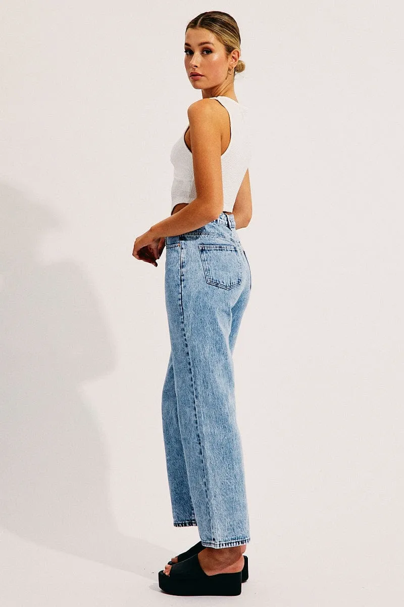 Blue High Waisted Relaxed Wide Leg Denim Jeans sold by Ally Fashion product image thumbnail 4