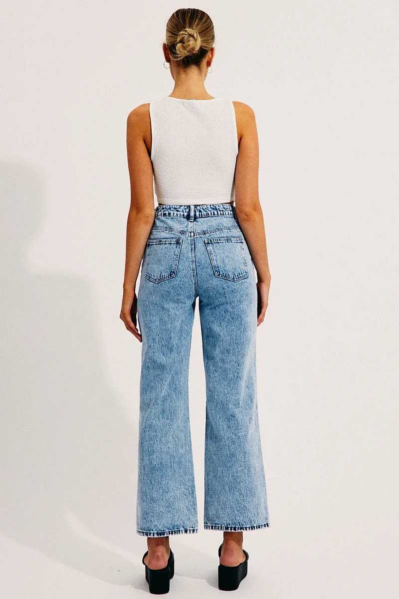 Blue High Waisted Relaxed Wide Leg Denim Jeans sold by Ally Fashion product image thumbnail 5