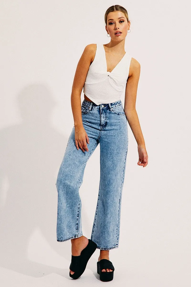 Blue High Waisted Relaxed Wide Leg Denim Jeans sold by Ally Fashion product image thumbnail 3