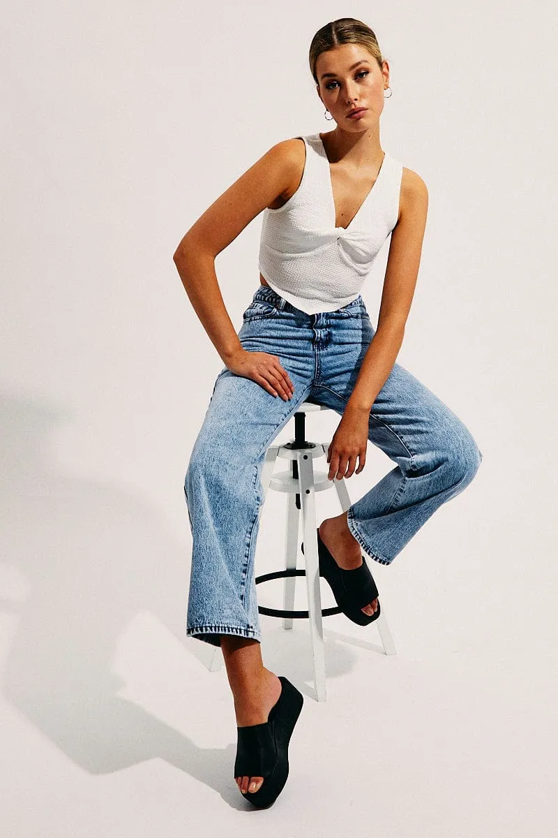 Blue High Waisted Relaxed Wide Leg Denim Jeans sold by Ally Fashion