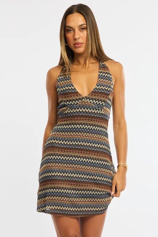 Multi Stripe Mini Dress V-neck sold by Ally Fashion