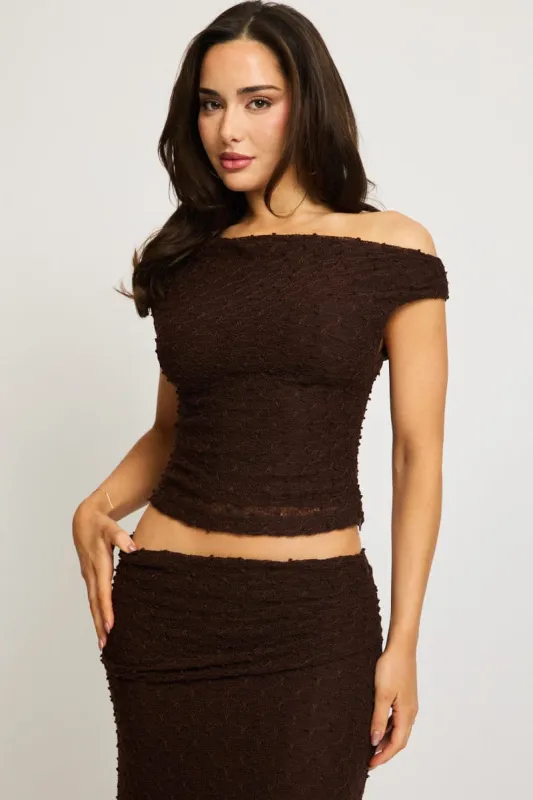 Brown Asymmetric Top Sleeveless One Shoulder Textured made by Ally Fashion