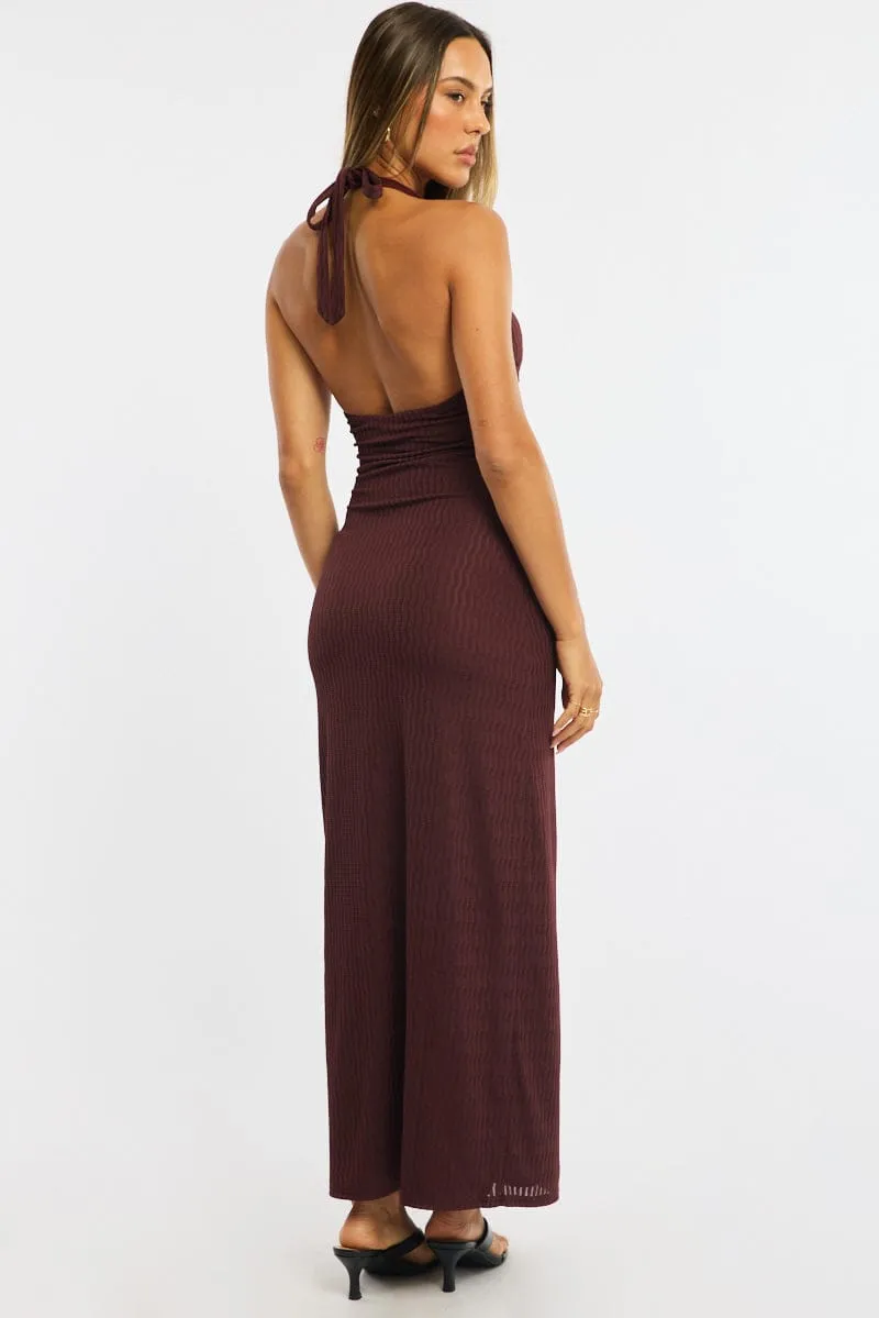 Brown Maxi Dress Beading Trim Textured Fabric sold by Ally Fashion product image thumbnail 5