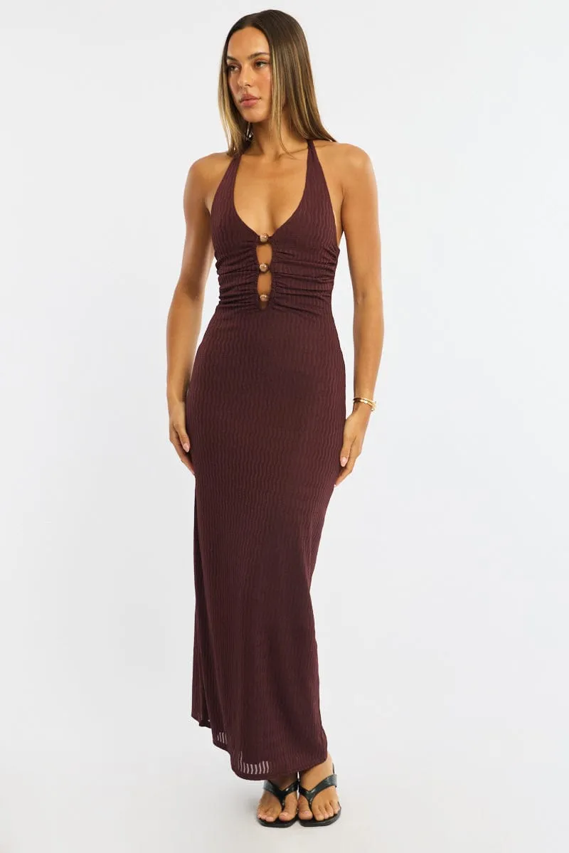 Brown Maxi Dress Beading Trim Textured Fabric sold by Ally Fashion product image thumbnail 3