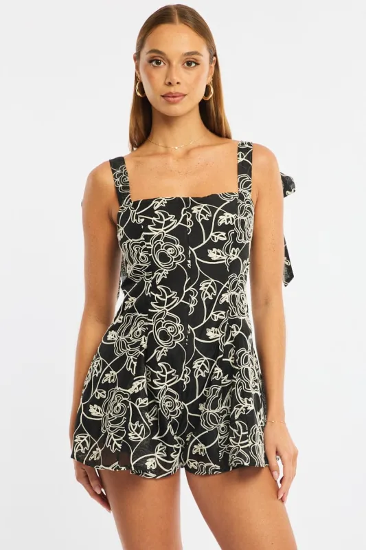 Black Playsuit Textured Fabric made by Ally Fashion