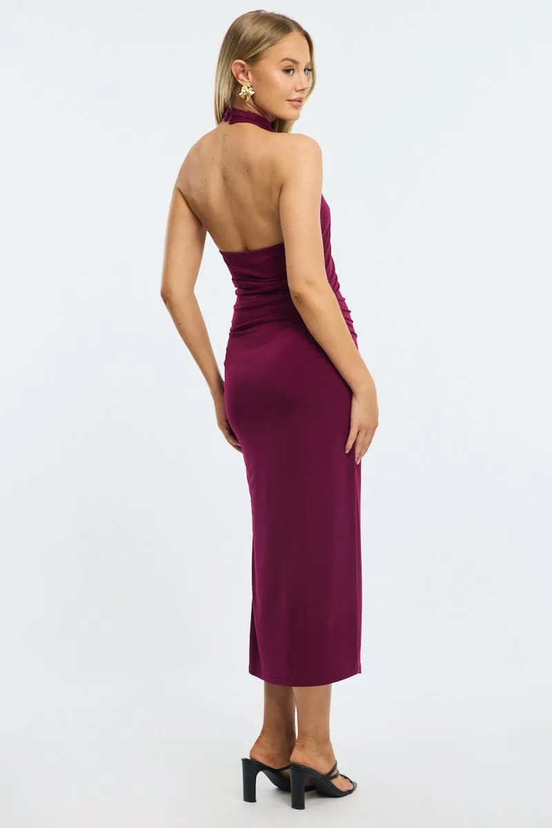 Red Bodycon Dress High Neck Side Ruched sold by Ally Fashion product image thumbnail 4