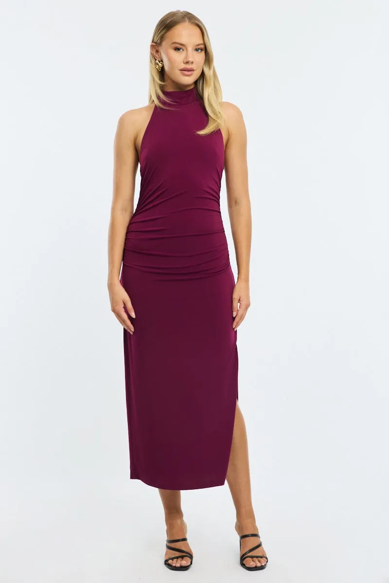 Red Bodycon Dress High Neck Side Ruched sold by Ally Fashion