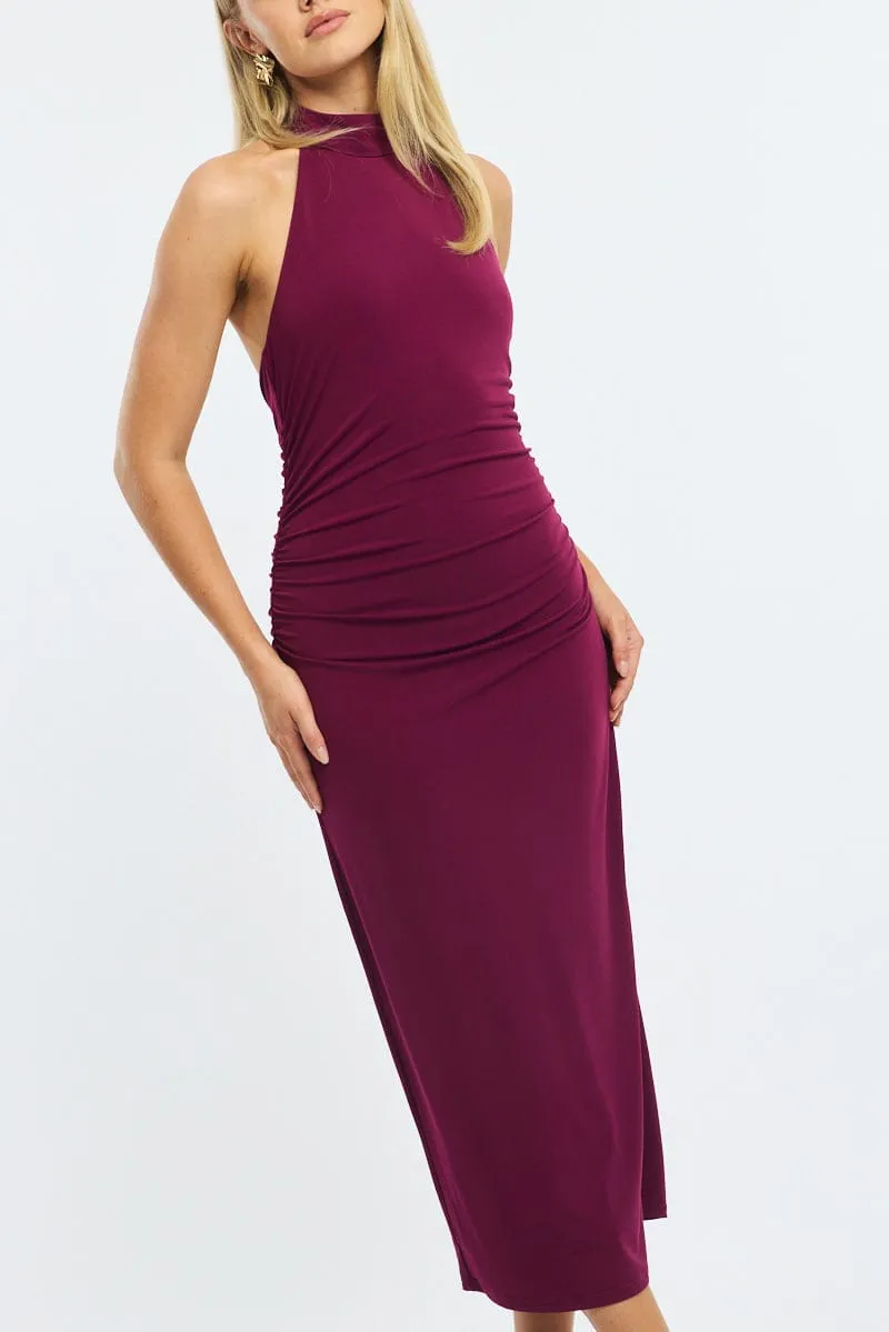 Red Bodycon Dress High Neck Side Ruched sold by Ally Fashion product image thumbnail 5