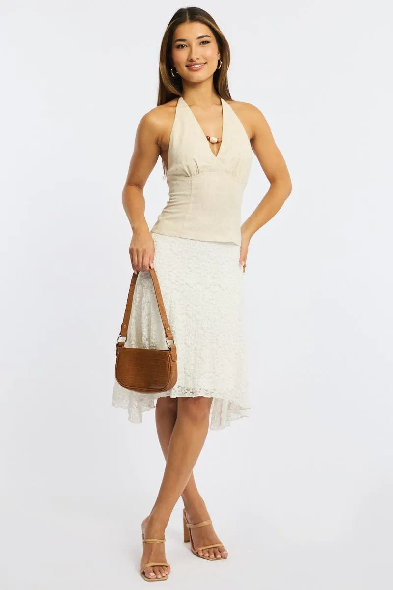 Beige Beaded Halter Top Sleeveless Linen Blend sold by Ally Fashion product image thumbnail 2