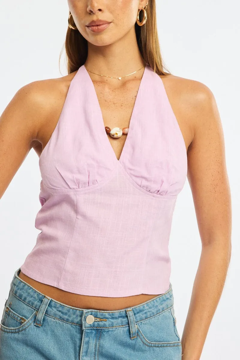 Pink Beaded Halter Top Sleeveless Linen Blend sold by Ally Fashion product image thumbnail 5