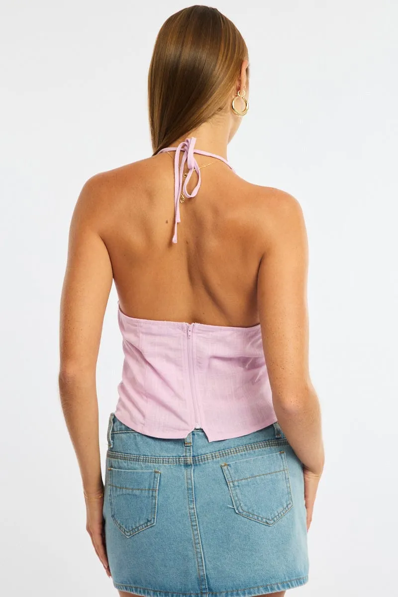 Pink Beaded Halter Top Sleeveless Linen Blend sold by Ally Fashion product image thumbnail 4