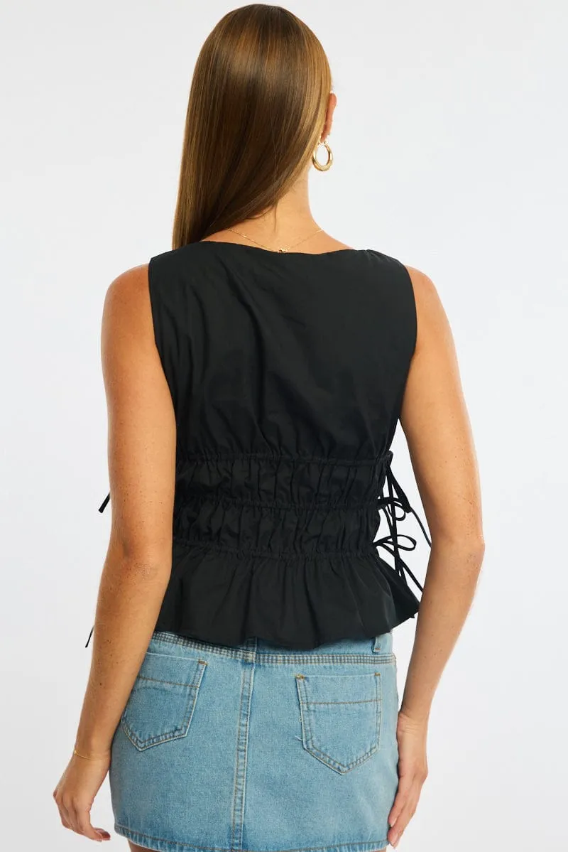 Black Ruched Top Sleeveless Boat Neck Bow Details sold by Ally Fashion product image thumbnail 4