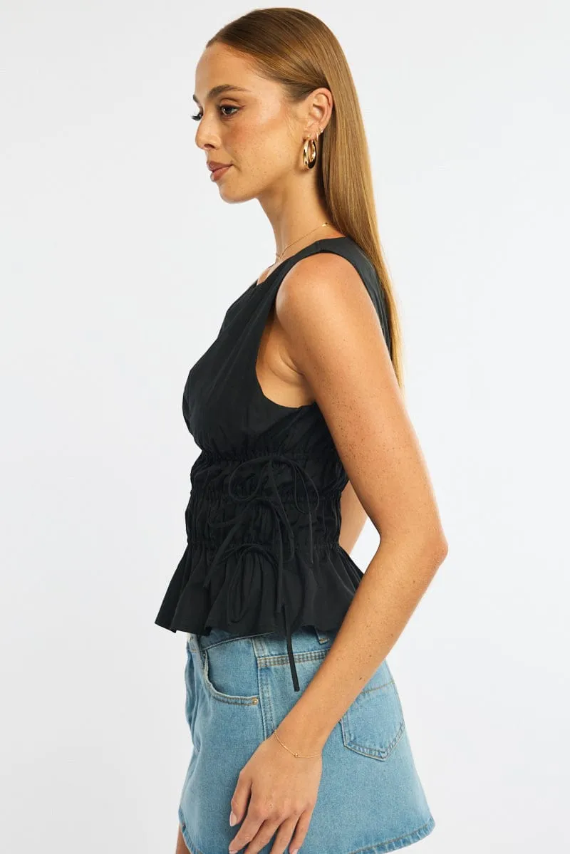 Black Ruched Top Sleeveless Boat Neck Bow Details sold by Ally Fashion product image thumbnail 3