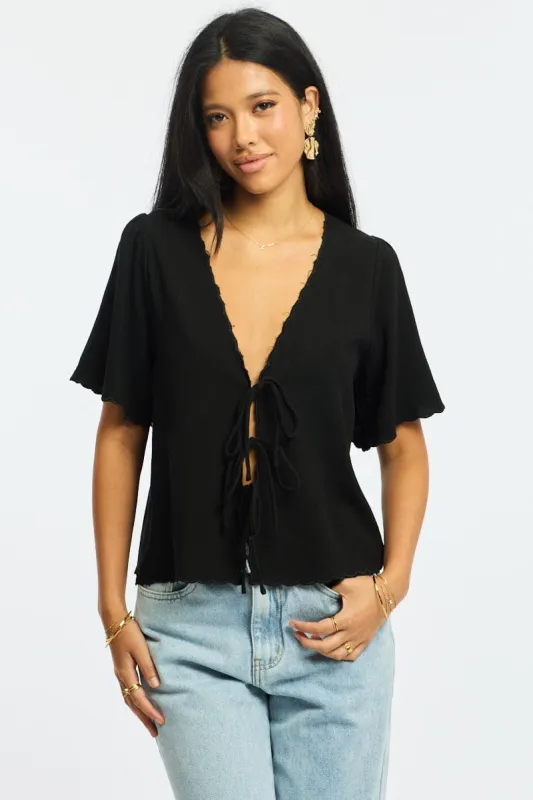 Black Tie Up Short Sleeve made by Ally Fashion