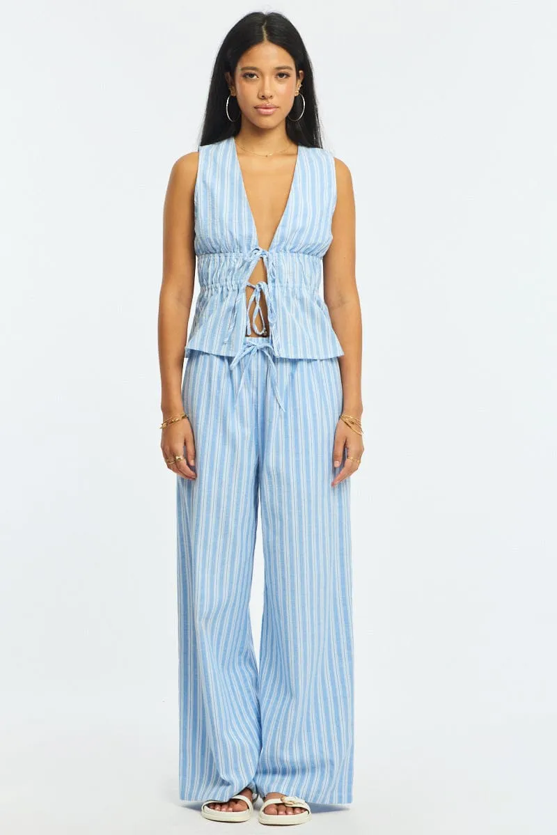 Blue Stripe Wide Leg Pants Elasticated Waist sold by Ally Fashion product image thumbnail 3